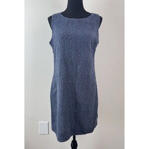 Lina Tomei Made in Italy 100% Linen Sleeveless Dress Gray Blue Textured Sz M